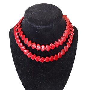Trifari Signed Red Lucite Chiclet Squares Necklace Retro